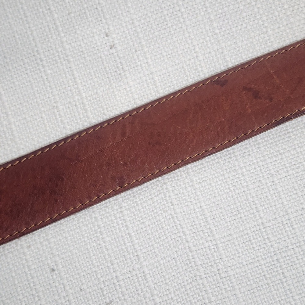 Vtg 80s GAP Belt Womens M Cowhide Leather Warm Tan Made USA Oval Brass Buckle - Picture 10 of 10